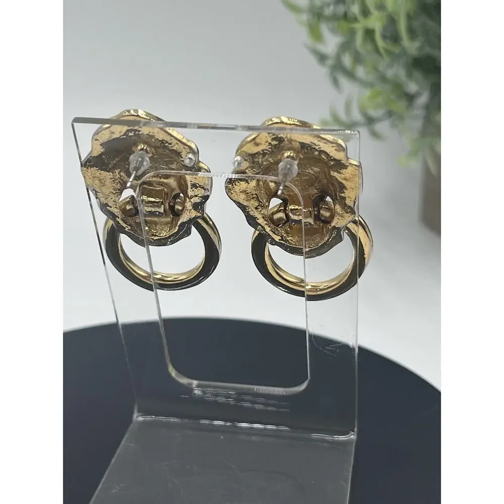 Kenneth Jay Lane Vintage 
Lionhead Doorknocker Rhinestone Eyes‎ Earrings - Picture 8 of 14